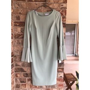 Sage Green Calvin Klein Bell Sleeve Sheath Dress